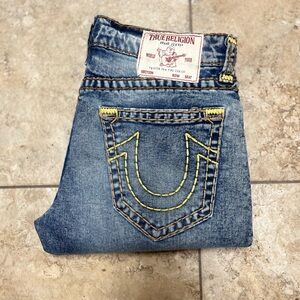 True Religion Men's Relaxed Jeans - Blue with Yellow Stitching